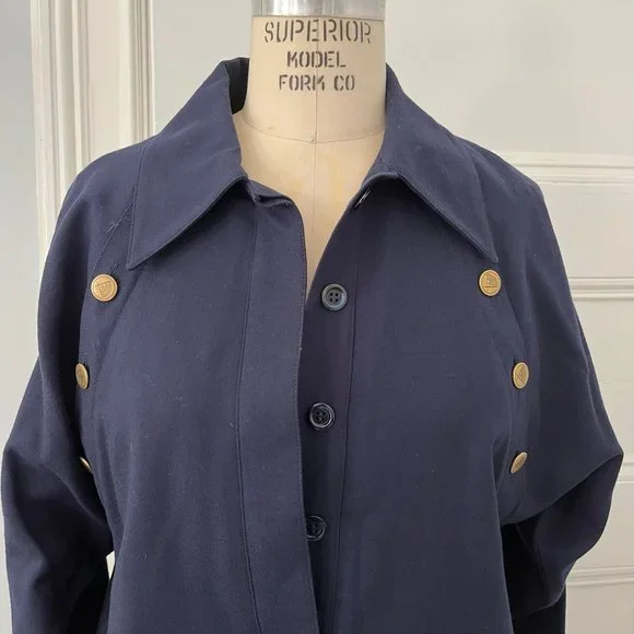 Vintage 1990s Karl Lagerfeld Collection Navy Wool Midi Shirtdress Women Size 42 - Picture 6 of 14